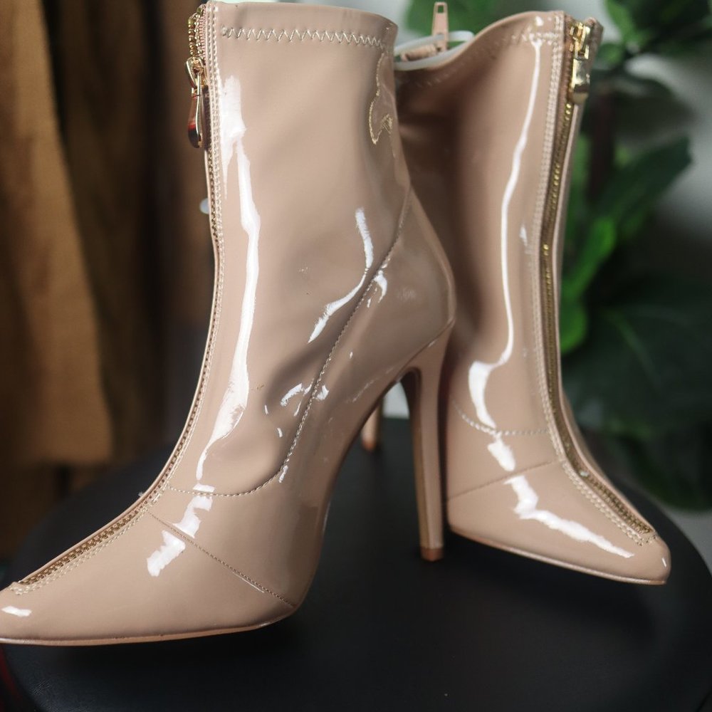 Tan Patent Leather Booties